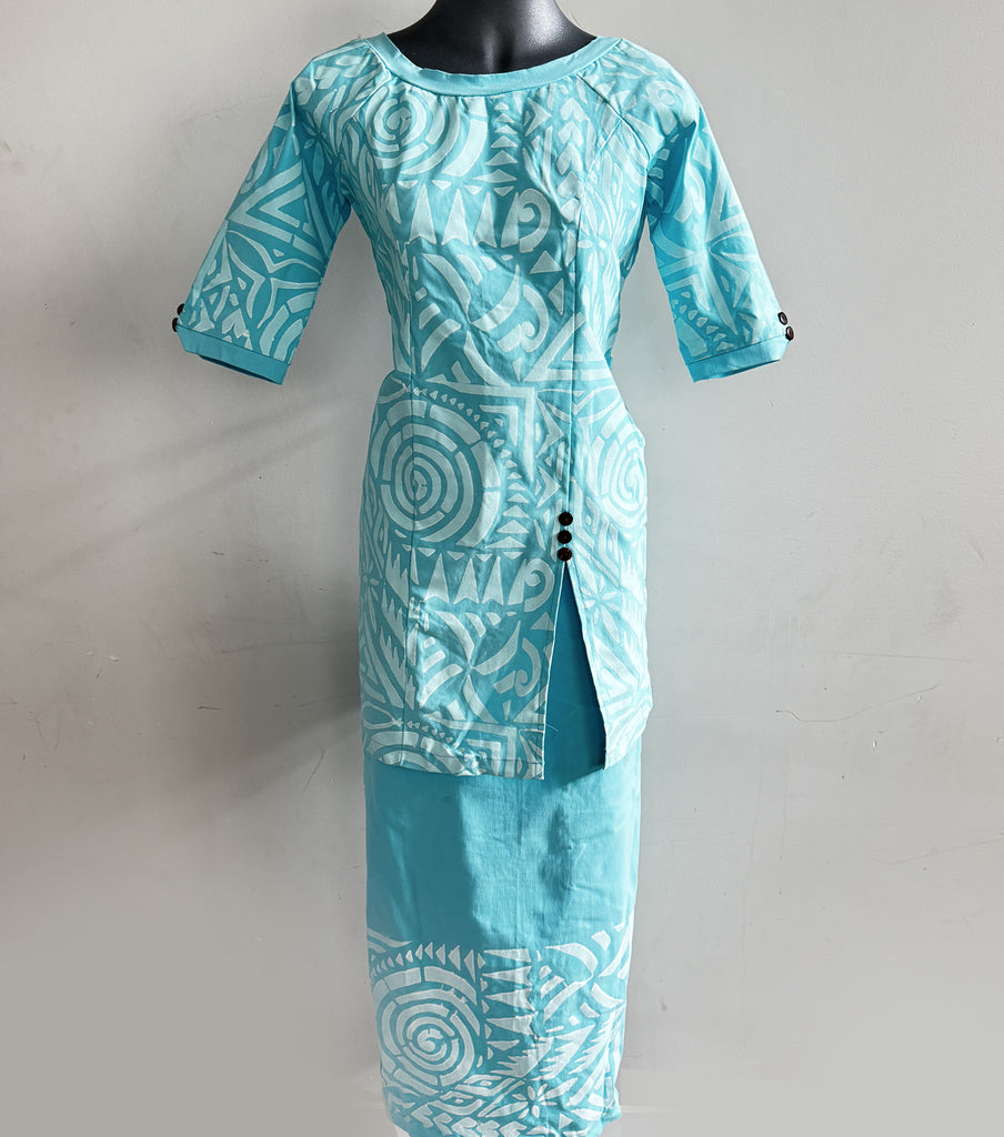 Elegant pastel puletasi with gorgeous detailing, made in Samoa.