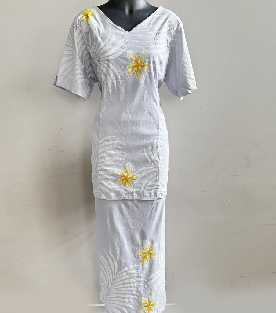 Elegant white puletasi, made in Samoa.