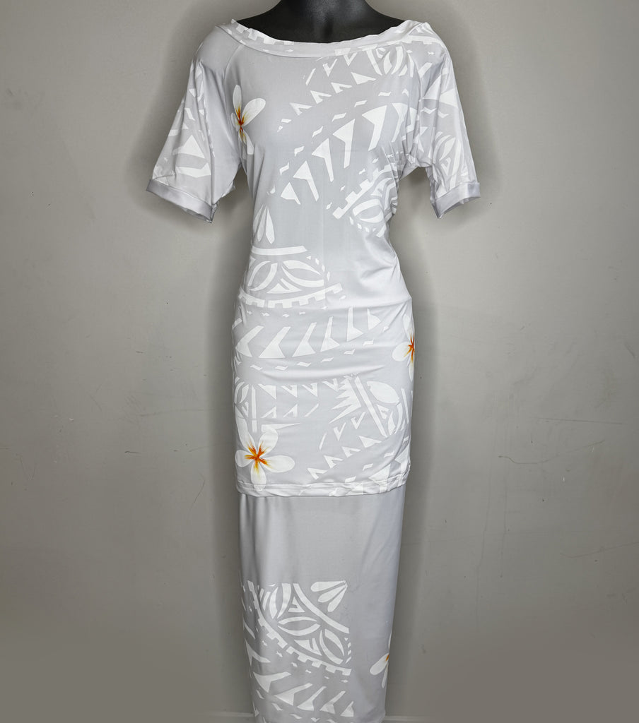 Elegant white puletasi, made in Samoa.