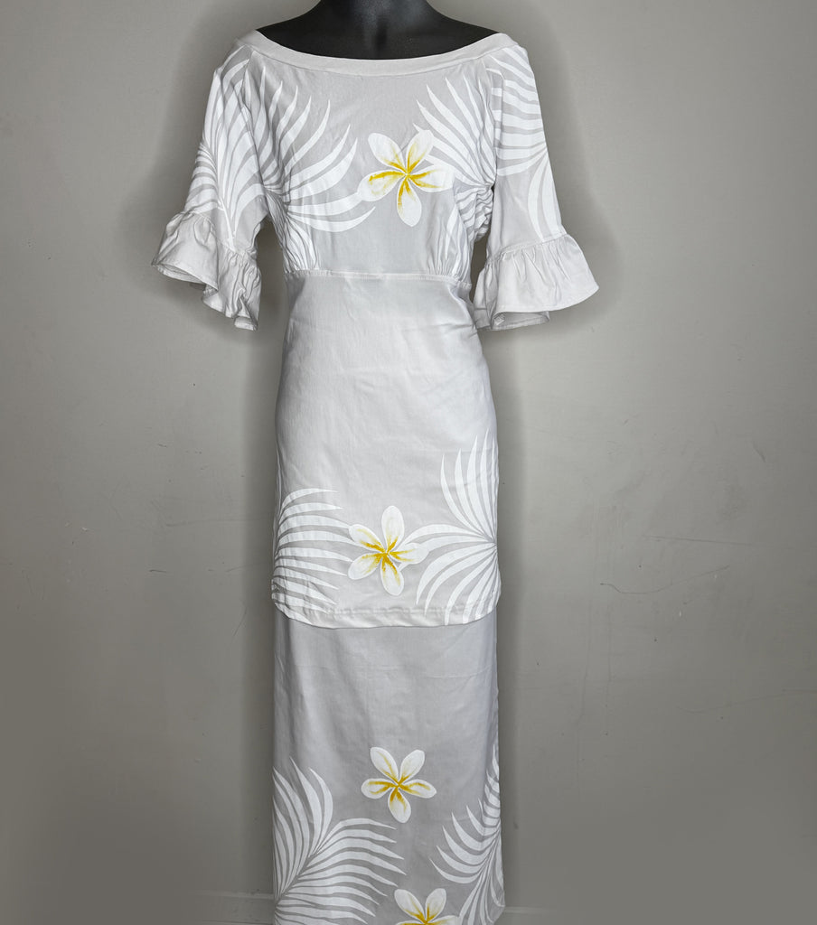 Elegant white puletasi, made in Samoa.