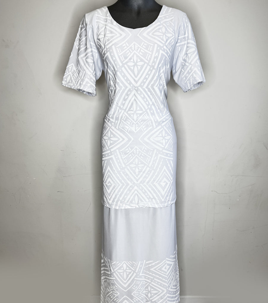 Elegant white puletasi, made in Samoa.