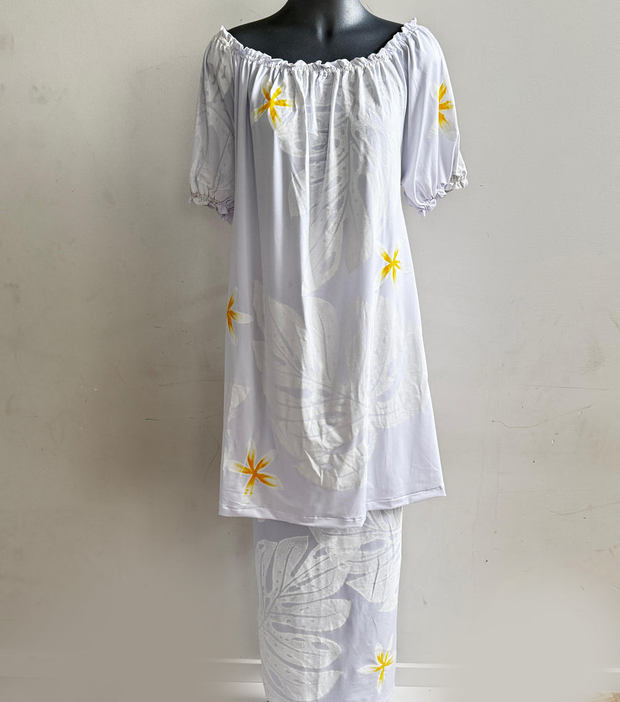 Elegant white puletasi, made in Samoa.