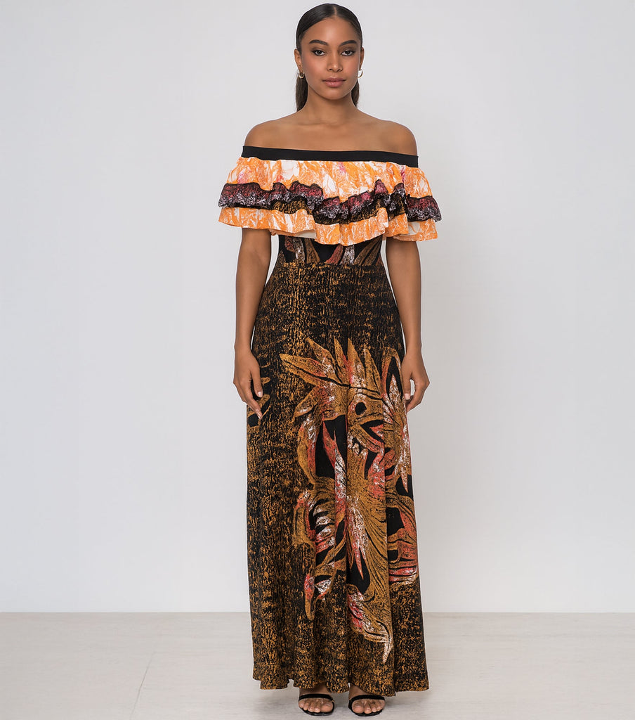SUNSET TROPICANA RUFFLE DRESS Loriana's