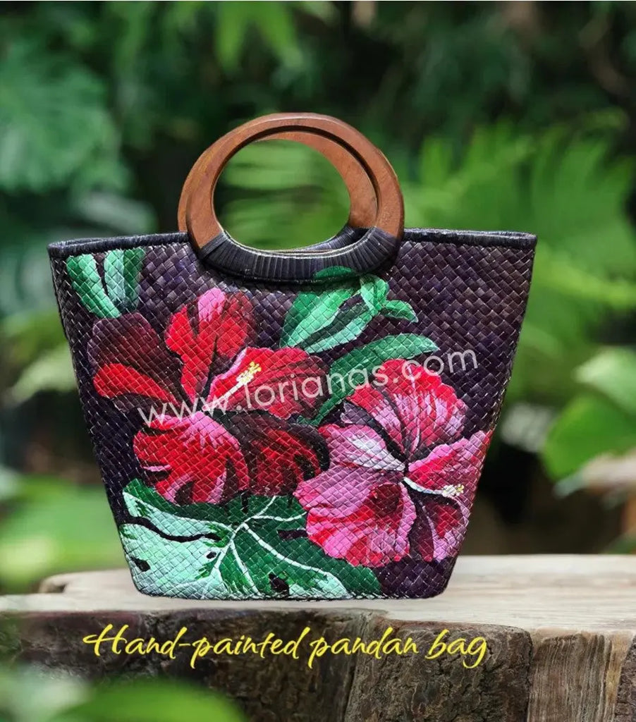 LUNA Handpainted Open Tote Handbag Loriana's, Pacific